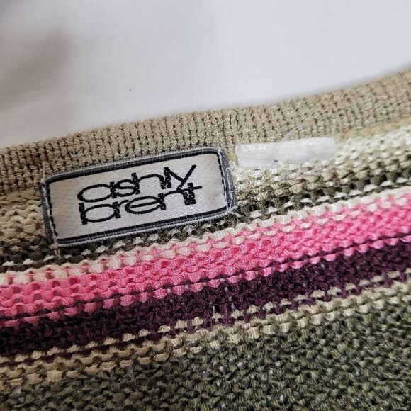 VINTAGE 90s knit v-neck striped short sleeve retro sweater M - Picture 4 of 6